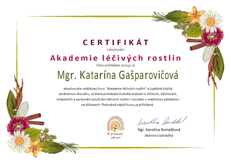 Certifikát byliny