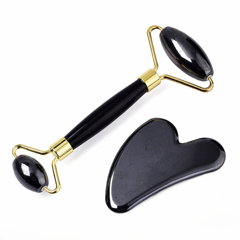 Sada masážneho valčeka a gua sha z hematitu tvar srdca